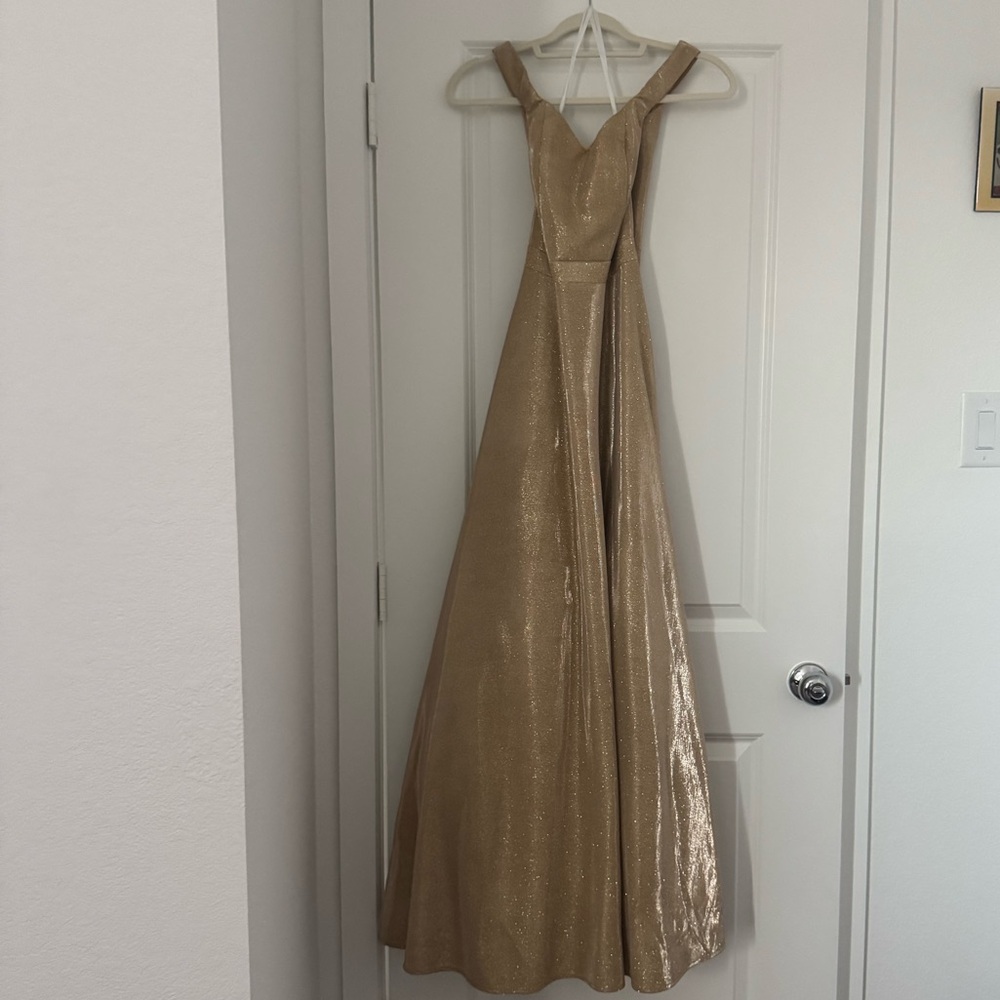 Shimmery Gold V-Neck Formal Gown